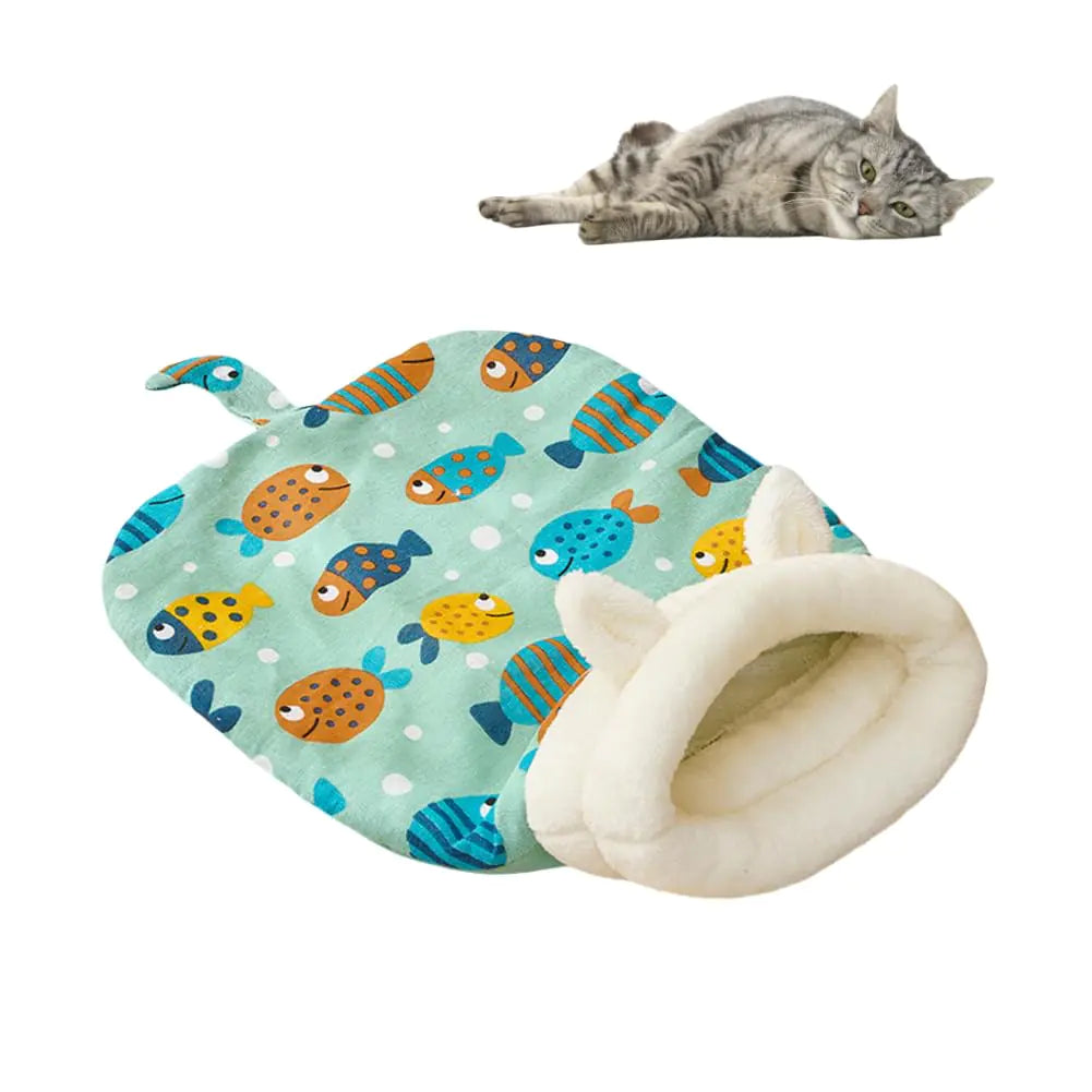 Cat Sleeping Bag for Indoor Cats Cozy Cat Winter Sleeping Bag Soft Plush Cat Sack Self Warming Cat Bed Cave Covered Cat Tunnel Warm Sleeping Bags Bed for Cats Kittens (Green 21.65x17.7in)